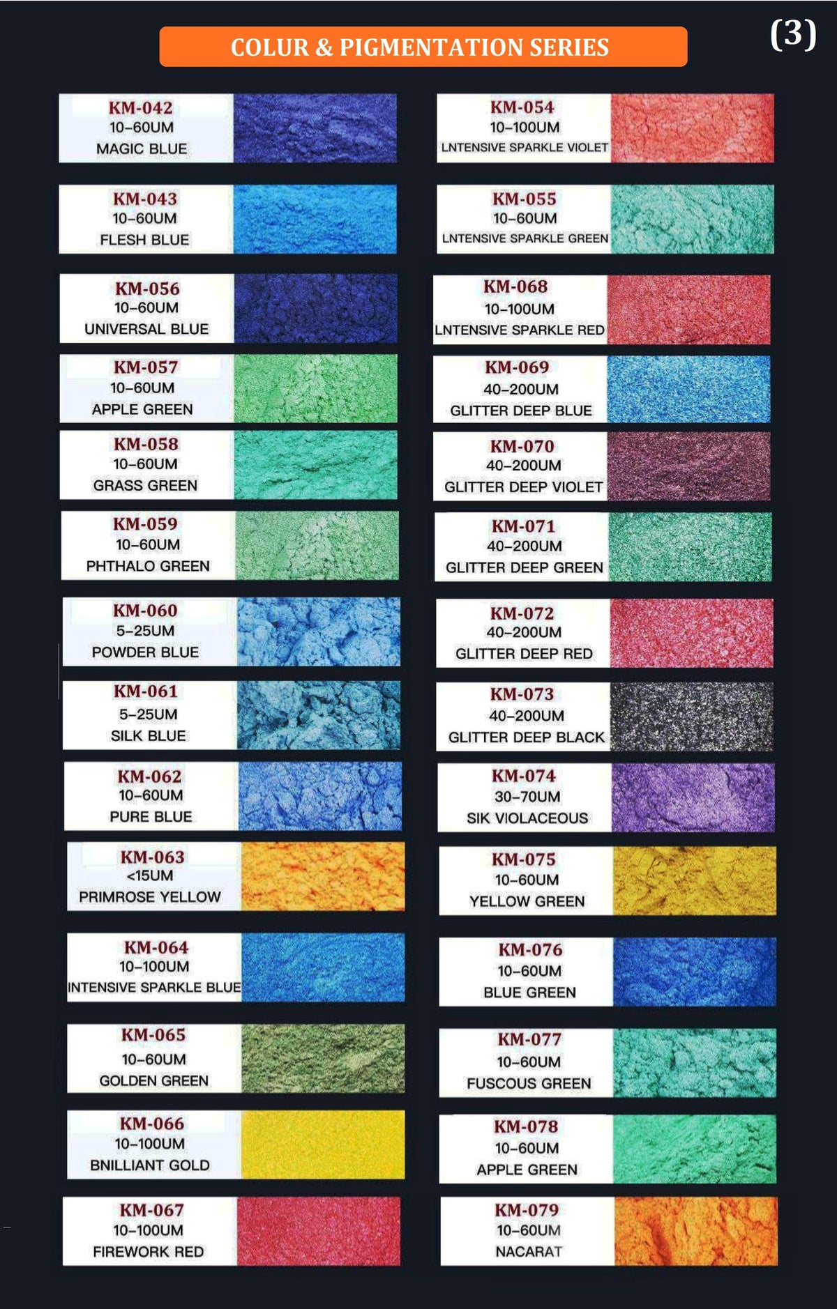 sample of Pearl and Matte pigments ( Any 6 shades x 25 G each )