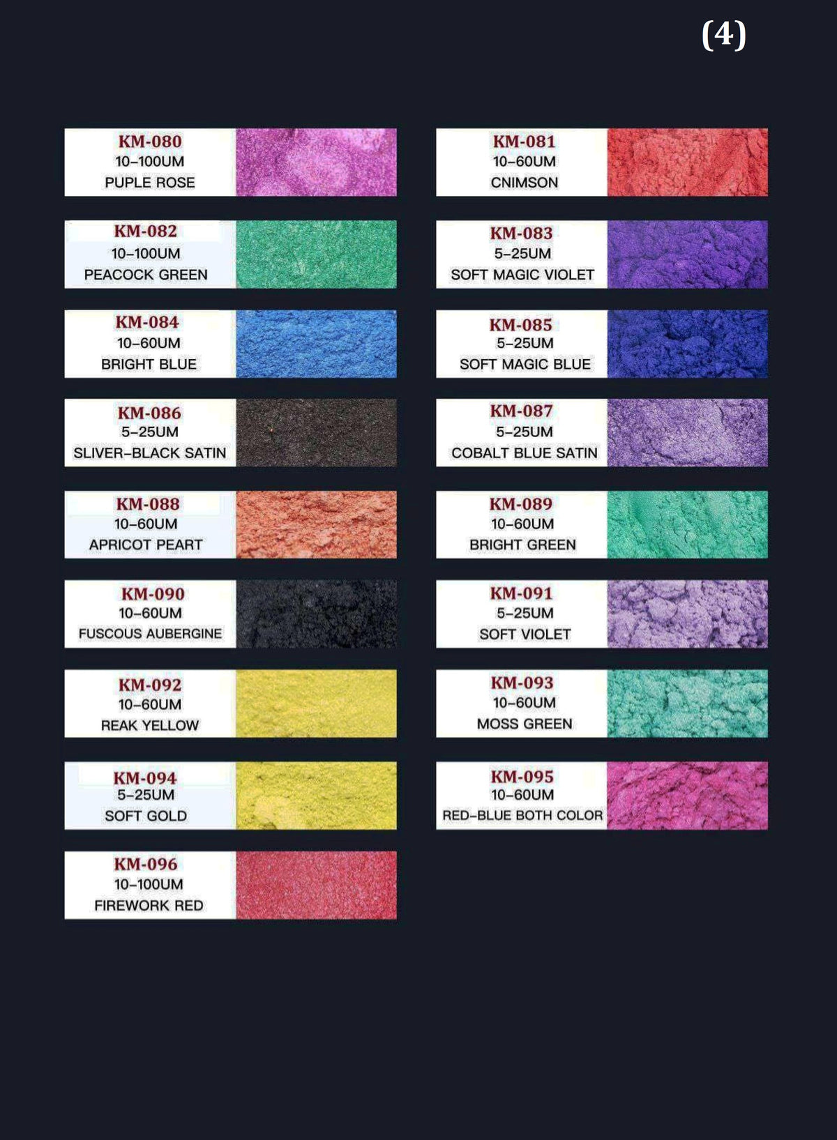 sample of Pearl and Matte pigments ( Any 6 shades x 25 G each )